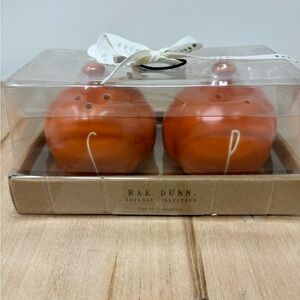 Rae Dunn Salt And Pepper Shakers Pumpkin Shaped Orange with White LL New
